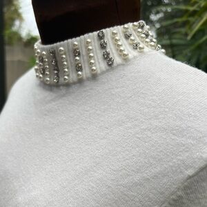 Elegant White Embellished Turtleneck Sweater